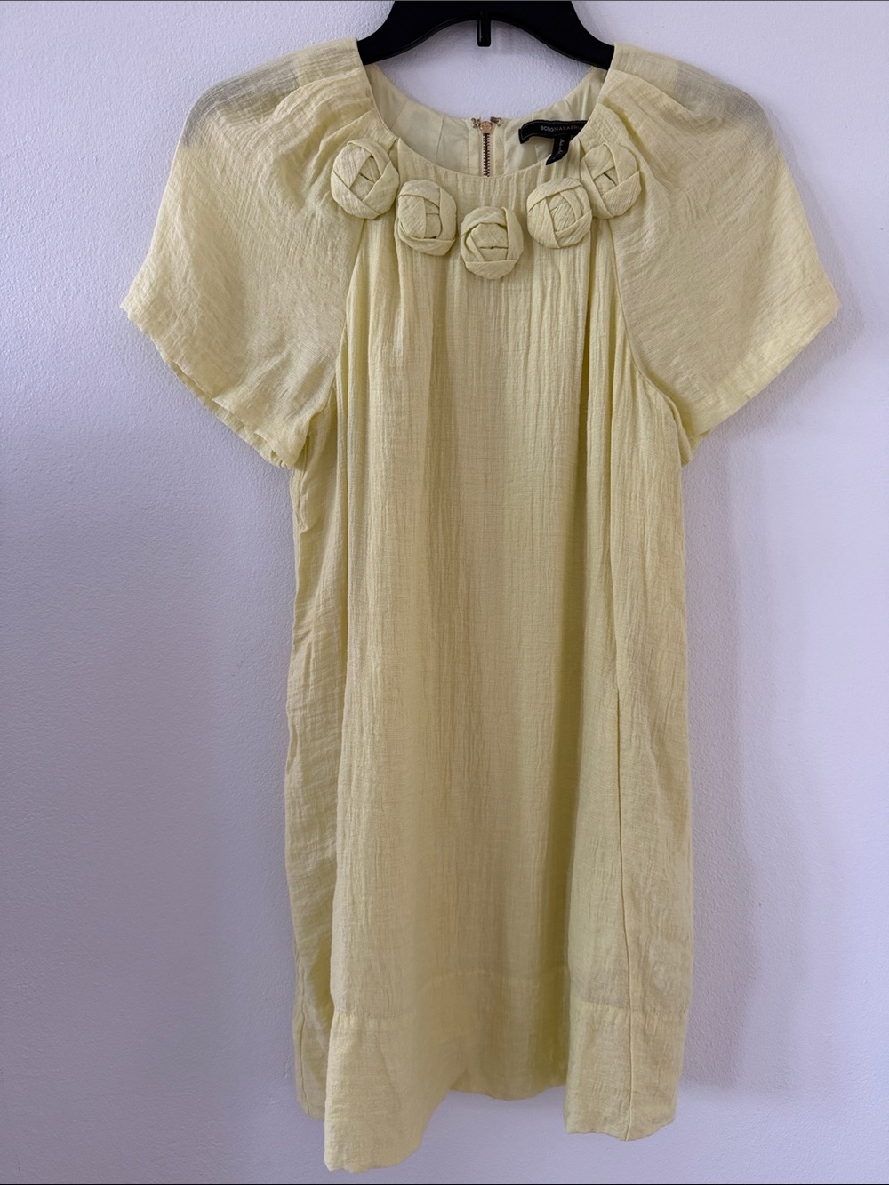BCBG Light Bright Yellow Rosette Neck Tunic
